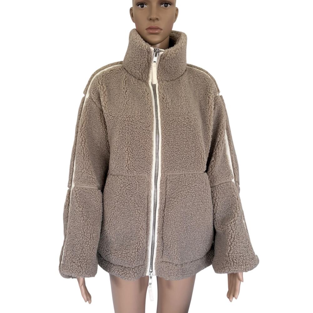 H&M Teddy Fleece Oversized Jacket XS Taupe Full Zip Cozy Sherpa Aprè Ski Cabin - Picture 2 of 9